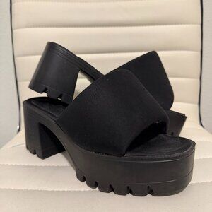 Liliana Platform Slide Sandals Womens 8.5 Black Chunky Lug Sole Heels